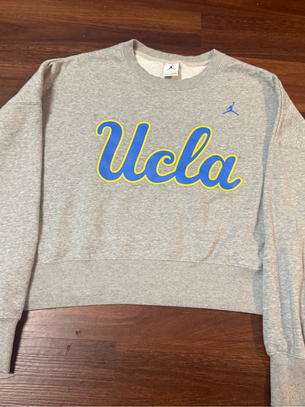 Jordan x UCLA Gray V-Neck Sweatshirt with Blue & Yellow Script